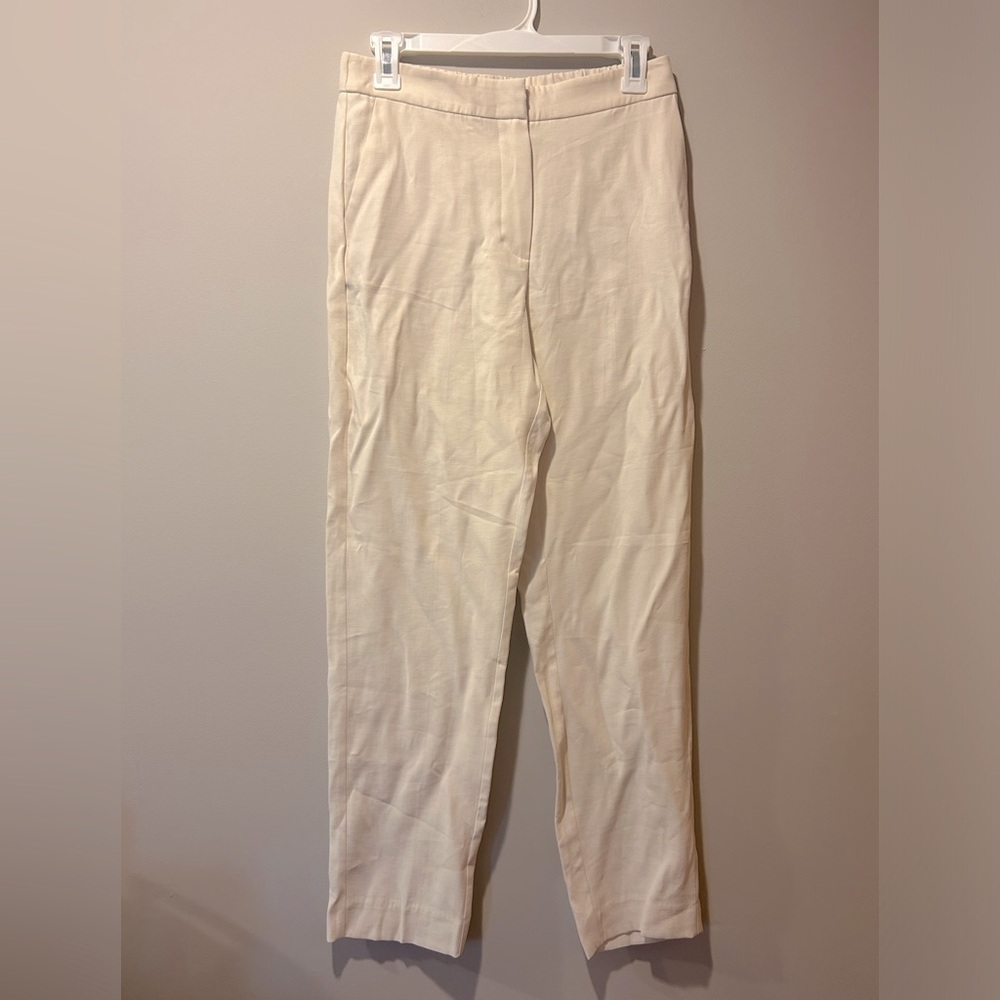 NWT Mango Cream Offwhite Trouser Pants Flat Front Pockets Women’s ‎ Small